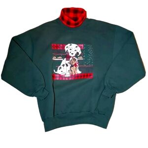 Vintage 90s Gopher Sport Dalmatian Dog Cat Plaid Collar Sweatshirt Large Winter